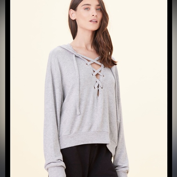 EUC LNA Brushed Leo Lace Up Hooded Sweatshirt - Picture 2 of 6